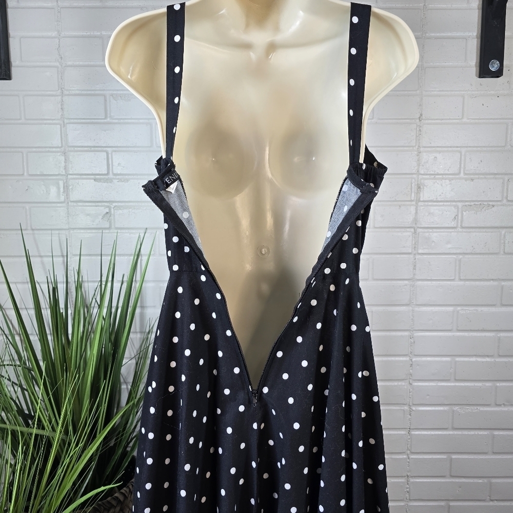 Venus Polka Dot Sleeveless Black Midi Dress Size 2 - Picture 8 of 10
